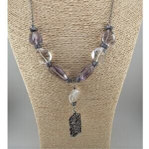 Artisan  Handcrafted Amethyst Hematite Quartz Statement Necklace